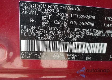 2023 Toyota Rav4 Hybrid Xle Premium from USA, damaged, VIN JTMB6RFV8PD114927